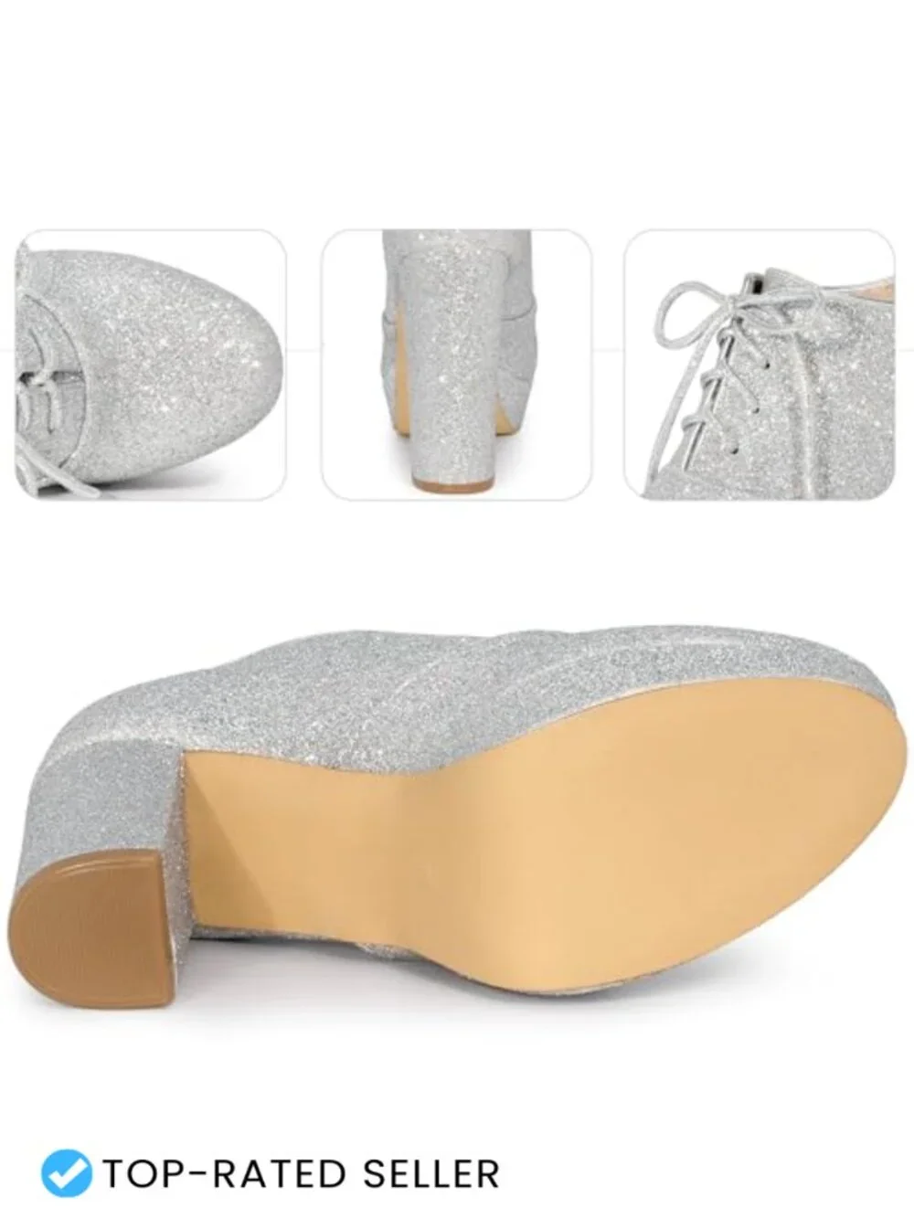Lace Up Chunky Heel Platform Glitter Ankle Booties Women's Polyester Rubber Sole